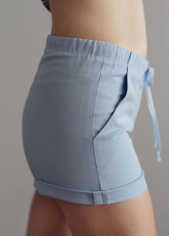 Shorts - S/XL - MELODY en bleu, patron de couture pdf à télécharger, vue latérale du produit.