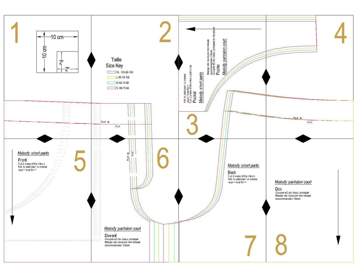Patron de couture PDF à télécharger pour Shorts - S/XL - MELODY, tailles S à XL, format A4/A0/US Letter, niveau intermédiaire.