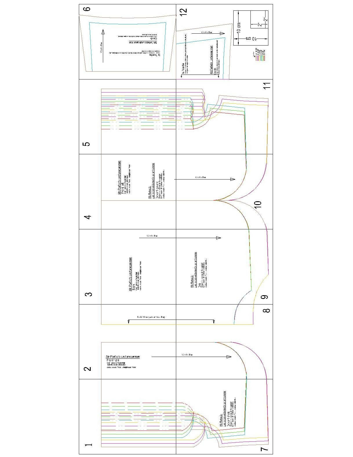 Diagramme du patron de couture PDF à télécharger pour Sous-vêtement à base - XXS/XL - MR PERFECTO, tailles XXS à XL, formats A4/A0/US Letter.