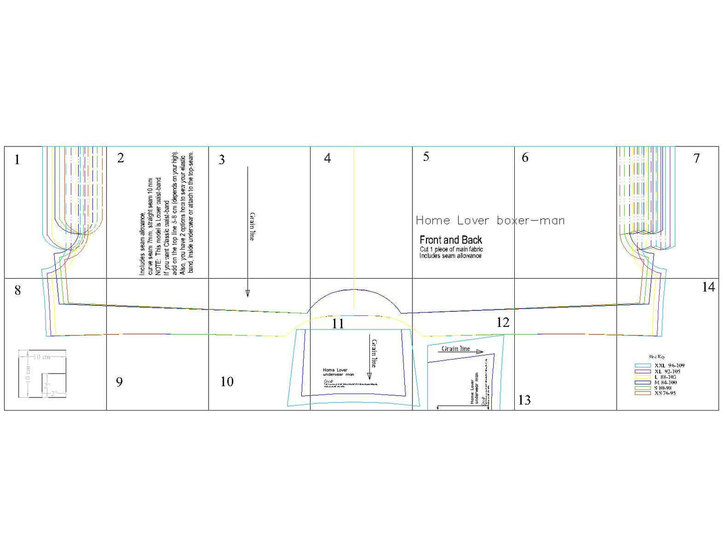 Patron de couture pdf à télécharger - Sous-vêtement de base - XS/M - HOME LOVER pour hommes, niveau intermédiaire, tailles XXS-XL.