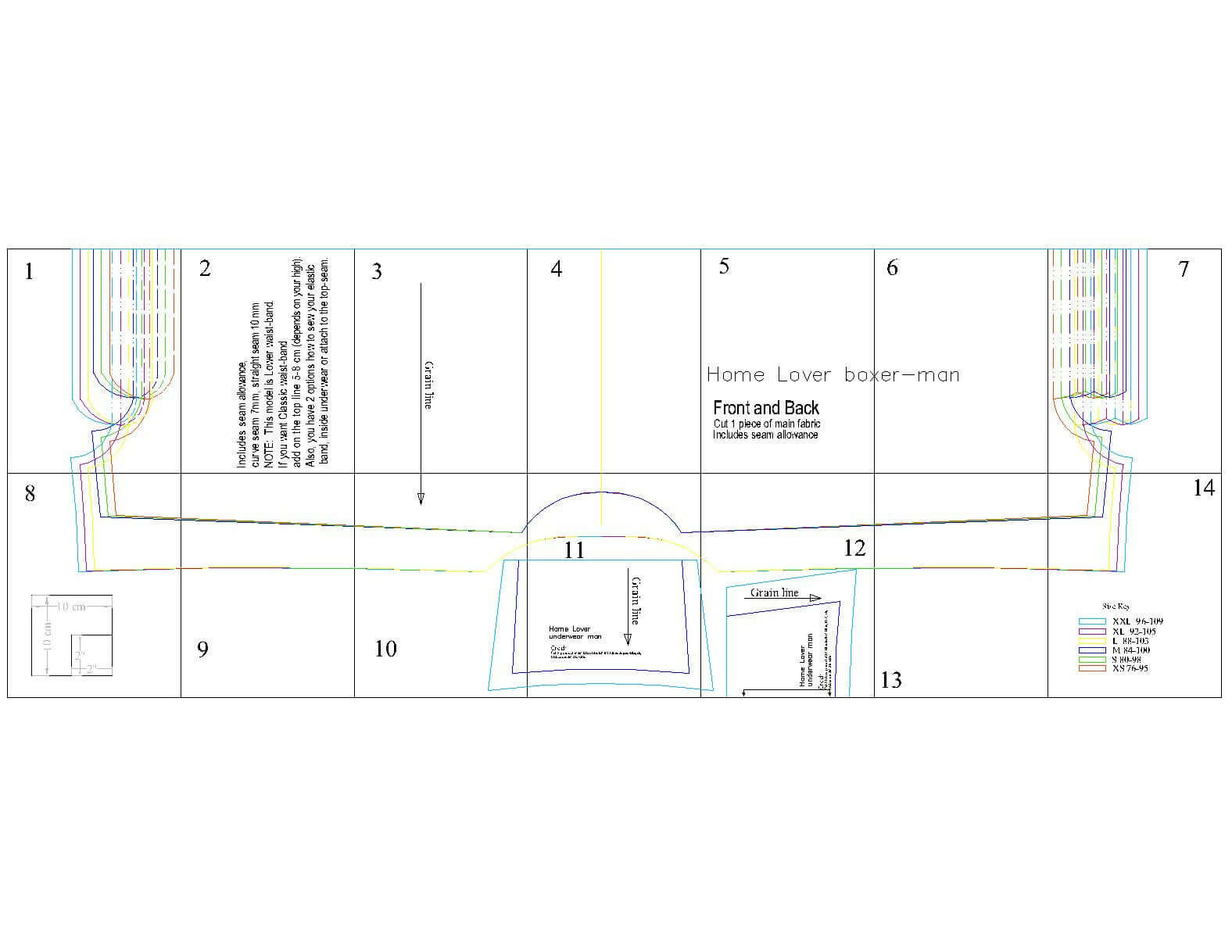 Patron de couture pdf à télécharger - Sous-vêtement de base - XS/M - HOME LOVER pour hommes, niveau intermédiaire, tailles XXS-XL.