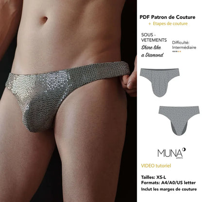 Sous vêtement homme - XS/L - SHINE LIKE A DIAMOND, patron de couture PDF à télécharger, niveau intermédiaire, tailles XS à L.