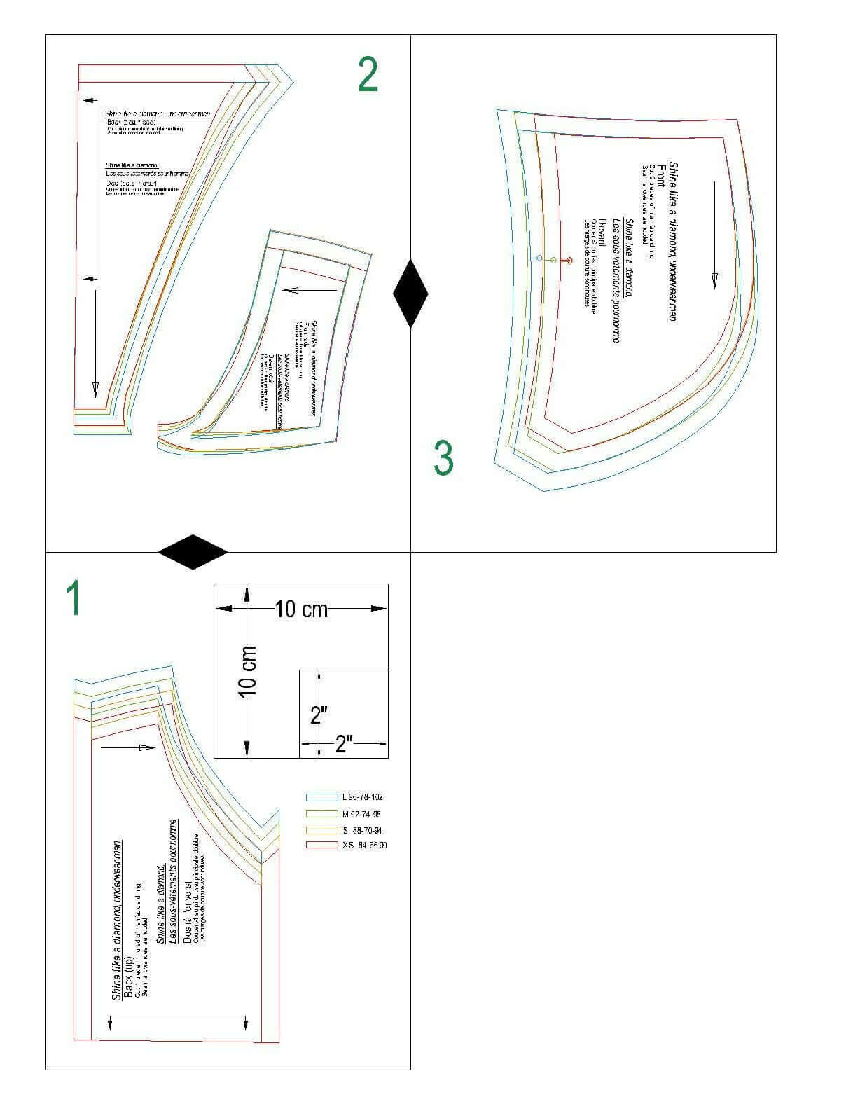 Patron de couture PDF à télécharger pour sous vêtement homme - XS/L - SHINE LIKE A DIAMOND, tailles XS à L, format A4/A0/US Letter