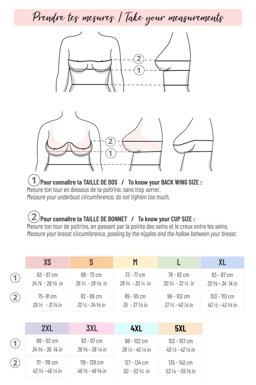 Guide des tailles pour Soutien-gorge Smoothie, patron de couture pdf à télécharger, mesures de taille et bonnet expliquées en détails.