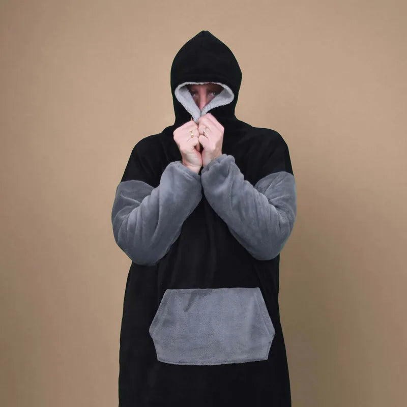 Sweat Doudou Casimir Hommes avec capuche et poche kangourou, patron de couture pdf à télécharger pour confort d'hiver.