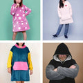 Collection Sweat Doudou Casimir Pack Famille, patrons de couture PDF à télécharger, incluant sweats-plaid oversize avec poche kangourou.