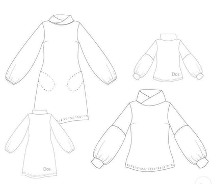Patron de couture pdf à télécharger pour Sweat "Mapulin" du 32 au 60 avec manches bouffantes et col croisé.