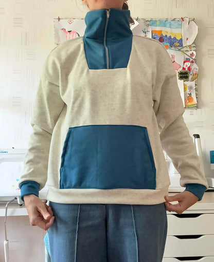 Patron de couture pdf à télécharger Sweat S pour Elle avec col camionneur et poche avant