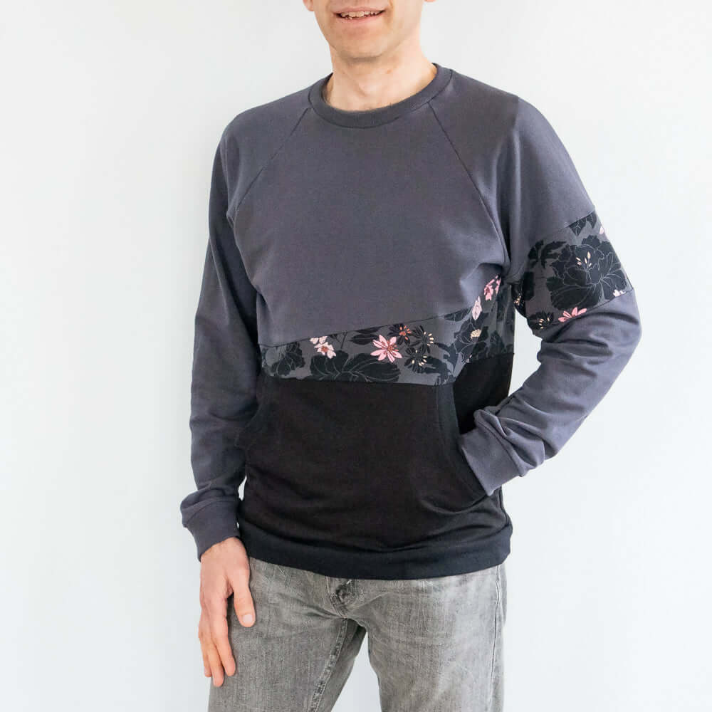 Sweat mixte, XS au 3XL, 2 statures - Kiwi, patron de couture pdf à télécharger, t-shirt avec bande transversale originale.