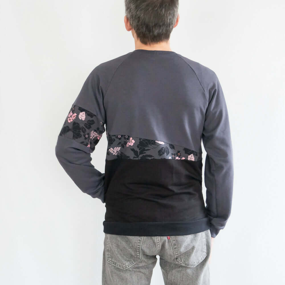 Sweat mixte, XS au 3XL, 2 statures - Kiwi, patron de couture pdf à télécharger, vue arrière du design unique avec manches raglan.