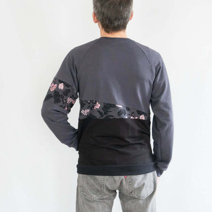 Sweat mixte, XS au 3XL, 2 statures - Kiwi, patron de couture pdf à télécharger, vue arrière du design unique avec manches raglan.