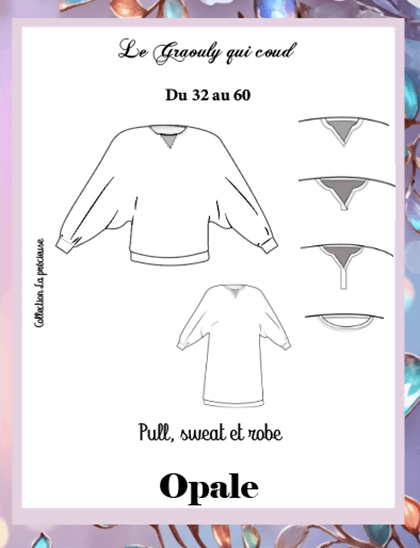 Illustration du patron de couture PDF à télécharger pour Sweat ou Robe Opale avec options de longueur pull et robe, style kimono.