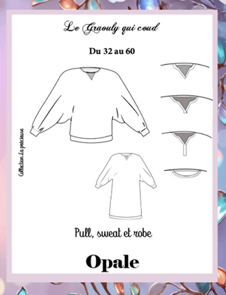 Illustration du patron de couture PDF à télécharger pour Sweat ou Robe Opale avec options de longueur pull et robe, style kimono.