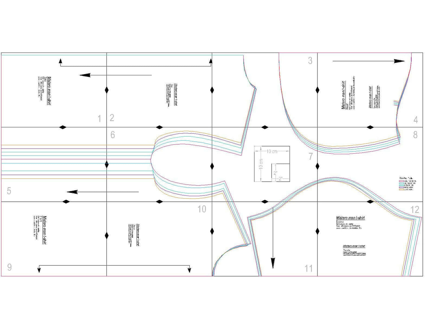 Patron de couture PDF à télécharger pour T-shirt - S/XXL - MISTERO, taille intermédiaire, avec instructions d'impression incluses.