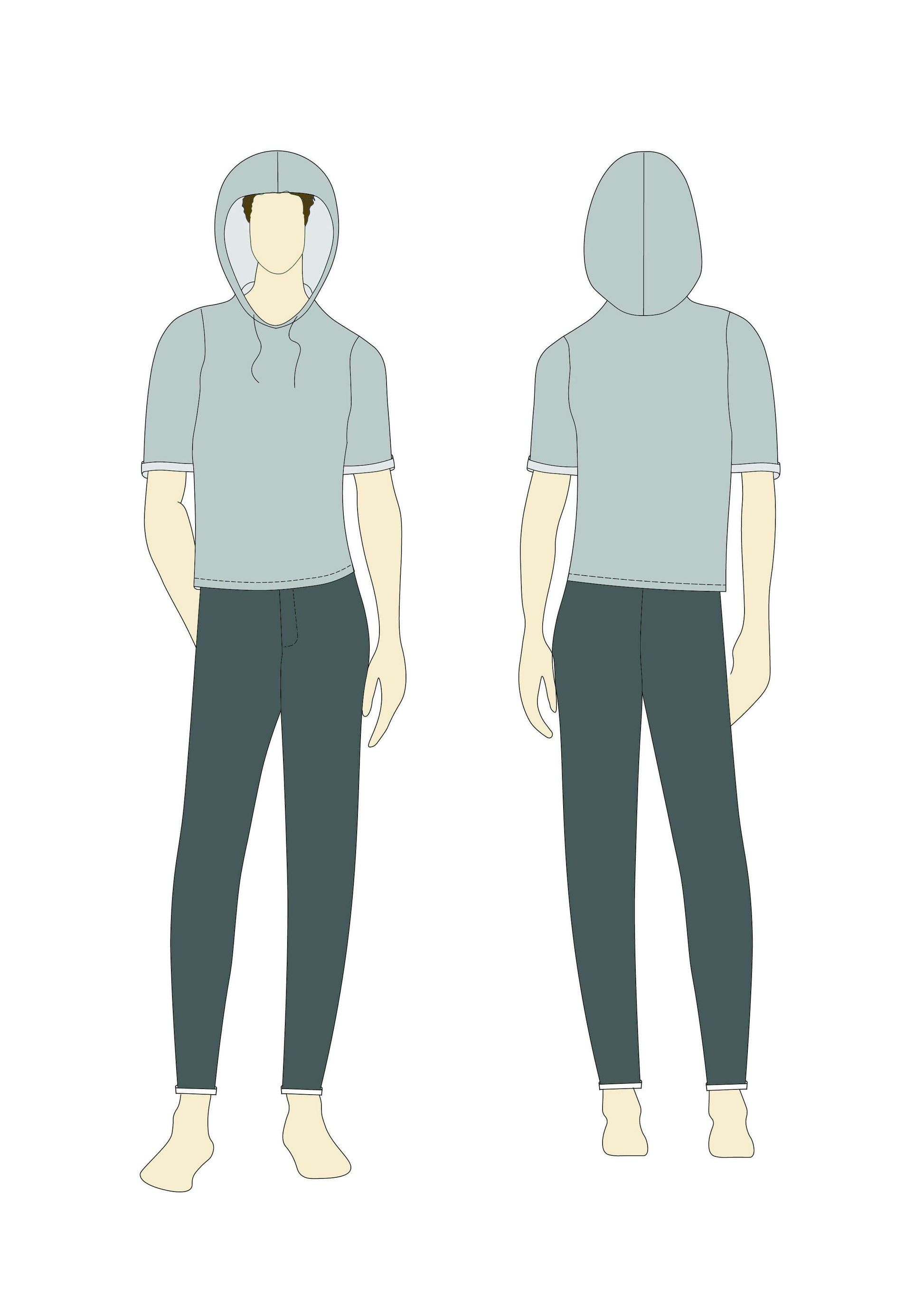 Illustration du T-shirt - S/XXL - MISTERO, patron de couture PDF à télécharger, niveau intermédiaire, tailles S à XXL, homme et femme.