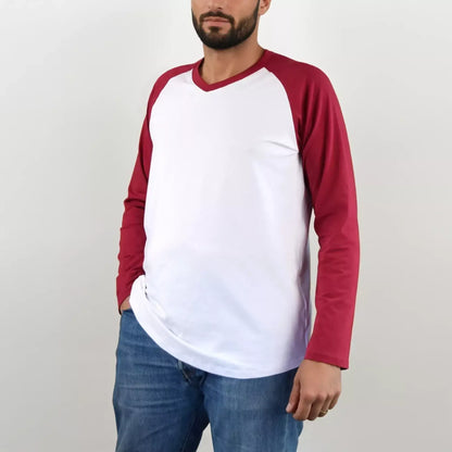 T-shirt Tao Hommes en blanc et rouge, modèle à manches longues, confortable, patron de couture pdf à télécharger.