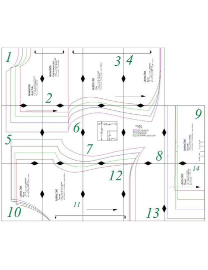 Patron de couture PDF à télécharger pour T-shirt femme - XXS/L - LIBERTINA, vue des pièces découpées et des instructions de couture.