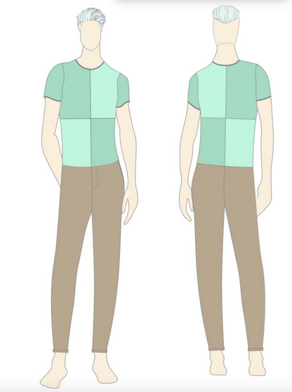 Illustration du patron de couture PDF « T-shirt homme - XS/M - BLACK SWAN », niveaux intermédiaire, taille XXS à XXL, format A4/A0/US letter, patron sans marges.