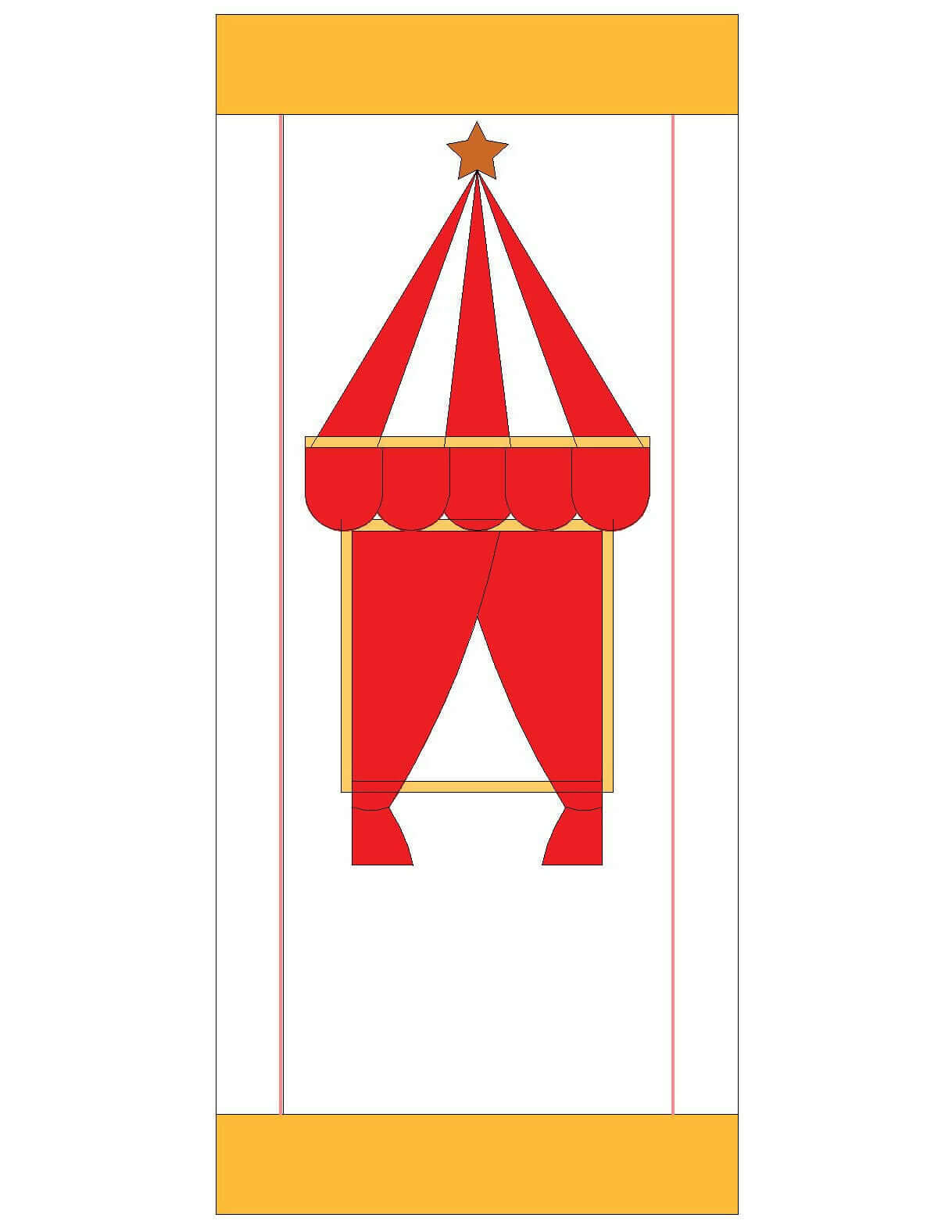 Théâtre de marionnettes - JOY ART patron de couture pdf à télécharger pour cadre de porte, niveau débutant, rouge et or.