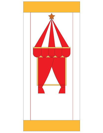 Théâtre de marionnettes - JOY ART patron de couture pdf à télécharger pour cadre de porte, niveau débutant, rouge et or.