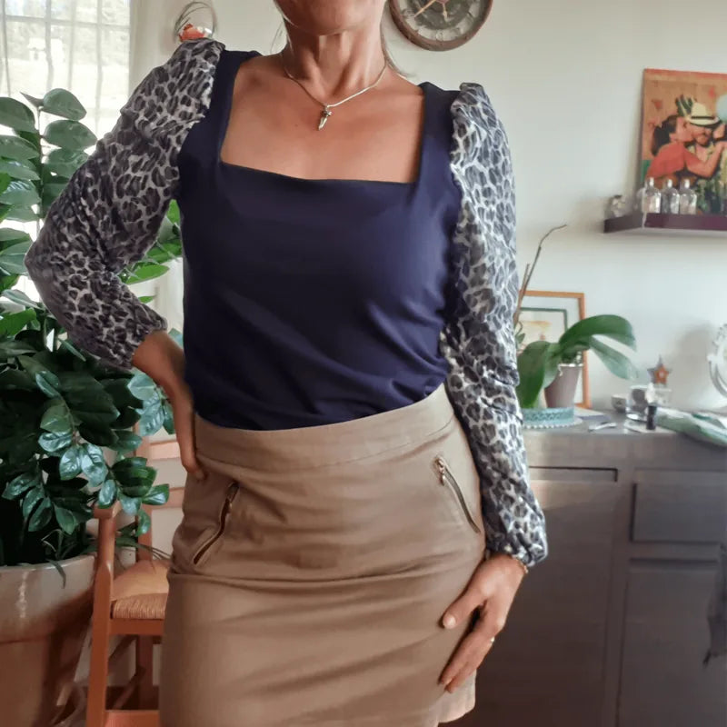 Top Akalat avec encolure carrée et manches bouffantes, modèle chic et facile à coudre, tailles 32 à 52.