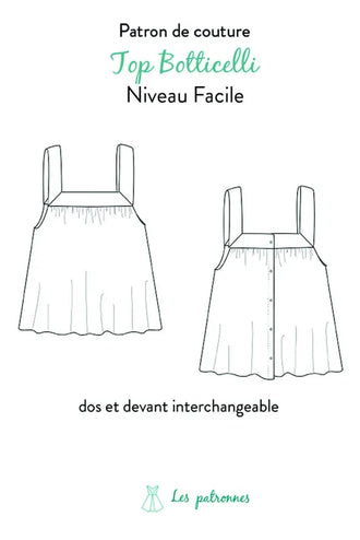Illustration du Top Botticelli - femme, patron de couture pdf à télécharger, avec boutons interchangeables dos-devant.