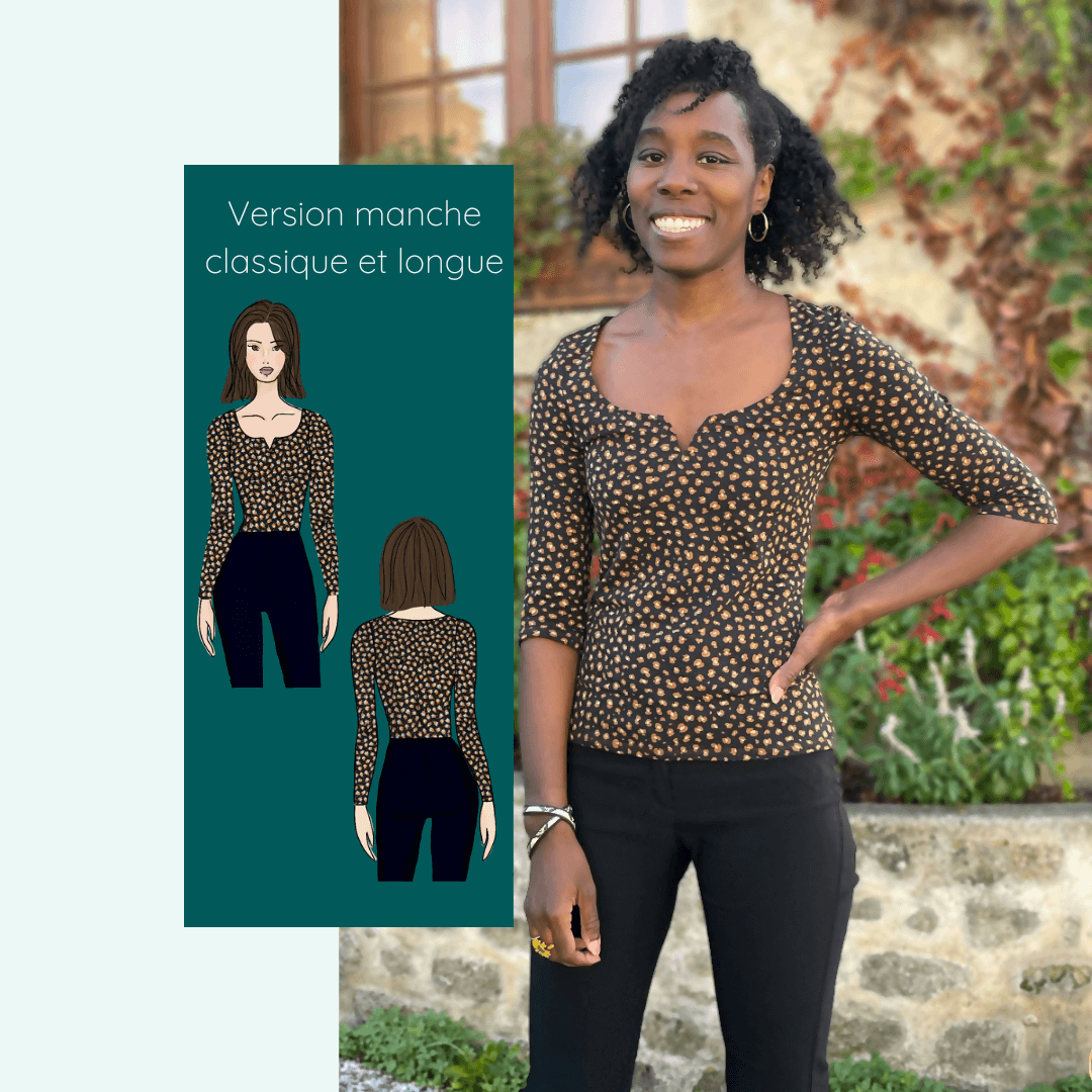 Top Impala avec décolleté arrondi et version manches longues, modèle féminin en maille, couture de 32 à 52.