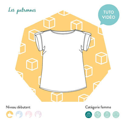 Illustration du Top Judd (facile)- femme avec patron de couture pdf à télécharger, pour débutantes, catégorie femme, tutoriel vidéo inclus.