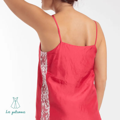 Vue arrière du Top Klimt (facile) - Femme, débardeur rouge avec motif, patron de couture pdf à télécharger.