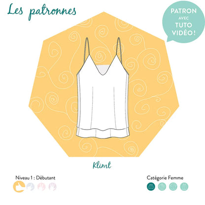 Top Klimt (facile) - Femme, patron de couture pdf à télécharger, débardeur élégant et facile avec tutoriel vidéo, catégorie femme.