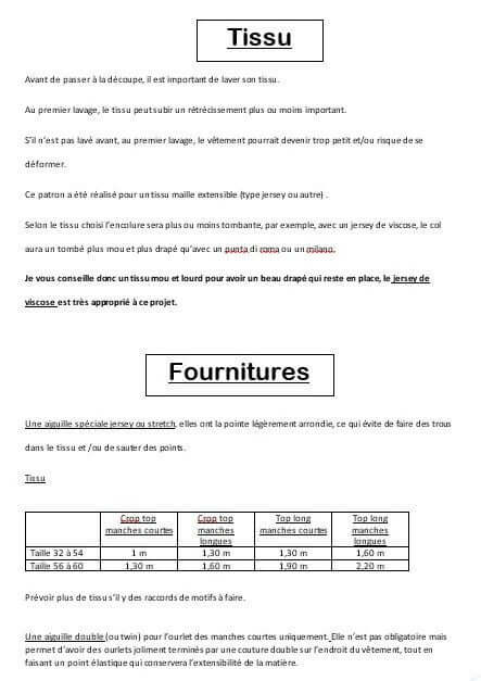 Instructions pour coudre un top en tissu avec conseils sur le choix et les fournitures nécessaires.