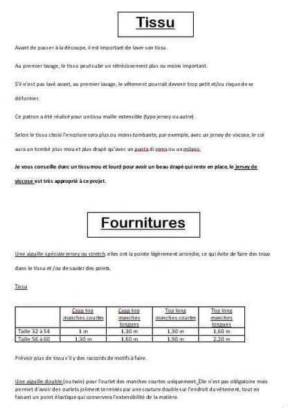 Instructions pour coudre un top en tissu avec conseils sur le choix et les fournitures nécessaires.