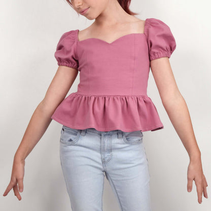 Top Yasmine Enfants en rose avec manche ballon, patron de couture pdf à télécharger