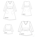 Patron de couture pdf à télécharger pour Top/Robe "Leonfe" du 32 au 56 avec encolure en V, ceinture incorporée et basque froncée.