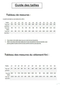 Guide des tailles pour Top/Robe "Leonfe" du 32 au 56, patron de couture pdf à télécharger. Mesures de tour de poitrine et hanches.