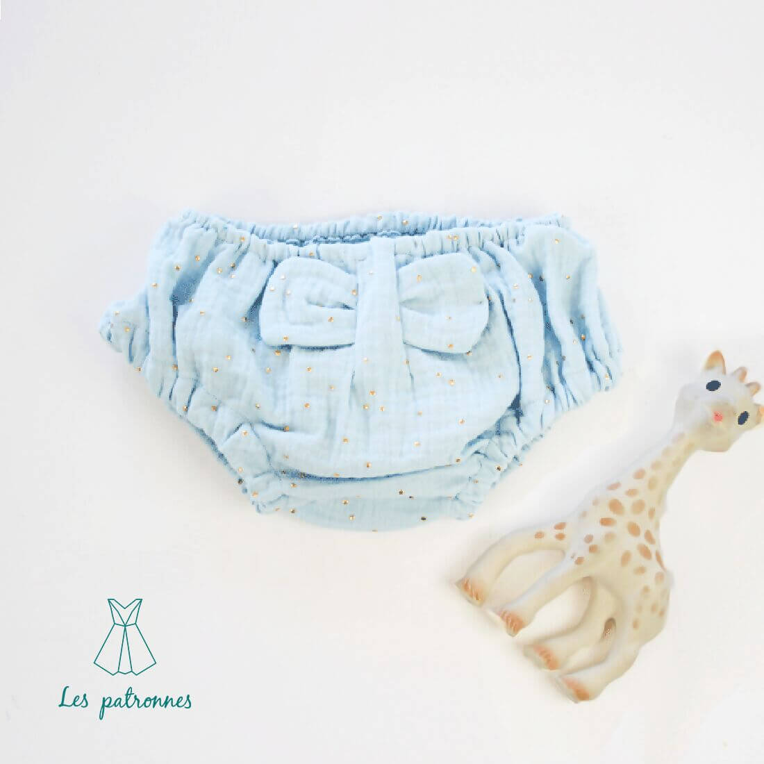 Trio de Bloomers avec noeud, patron de couture PDF à télécharger pour bébé, idéal pour cadeau de naissance.