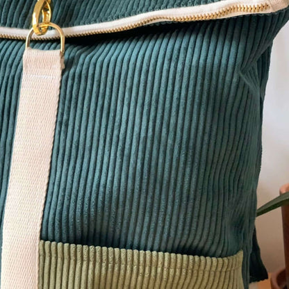 Tutoriel Sac à dos mixte avec tissu côtelé vert, patron de couture pdf à télécharger