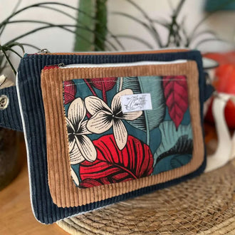Tutoriel sac multipochettes avec motifs colorés, patron de couture pdf à télécharger, adaptable en bandoulière ou sac banane.