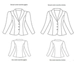 Schéma de la veste Arybelle avec manches gigots et droites, montrant l'avant et l'arrière. Couture élégante.