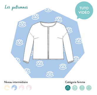 Veste Monet patron de couture pdf à télécharger, veste droite manches au choix, tuto vidéo inclus, niveau intermédiaire, catégorie femme.