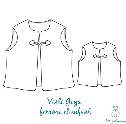 Illustration des patrons de couture pdf à télécharger pour la Veste de Berger Goya - Femme et enfant, tailles 34 à 48