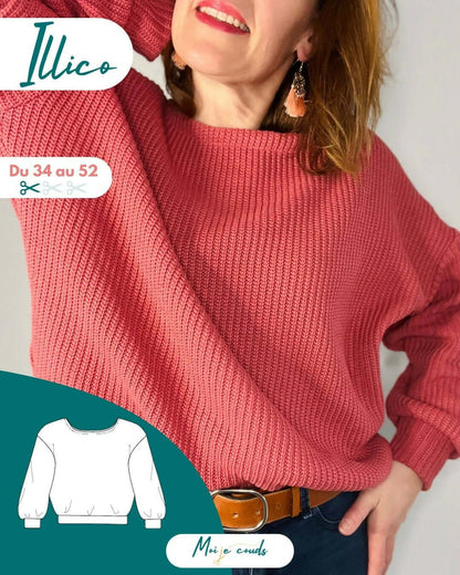 le Pull ILLICO du 34 au 52, pull loose facile à coudre, patron pdf à télécharger.