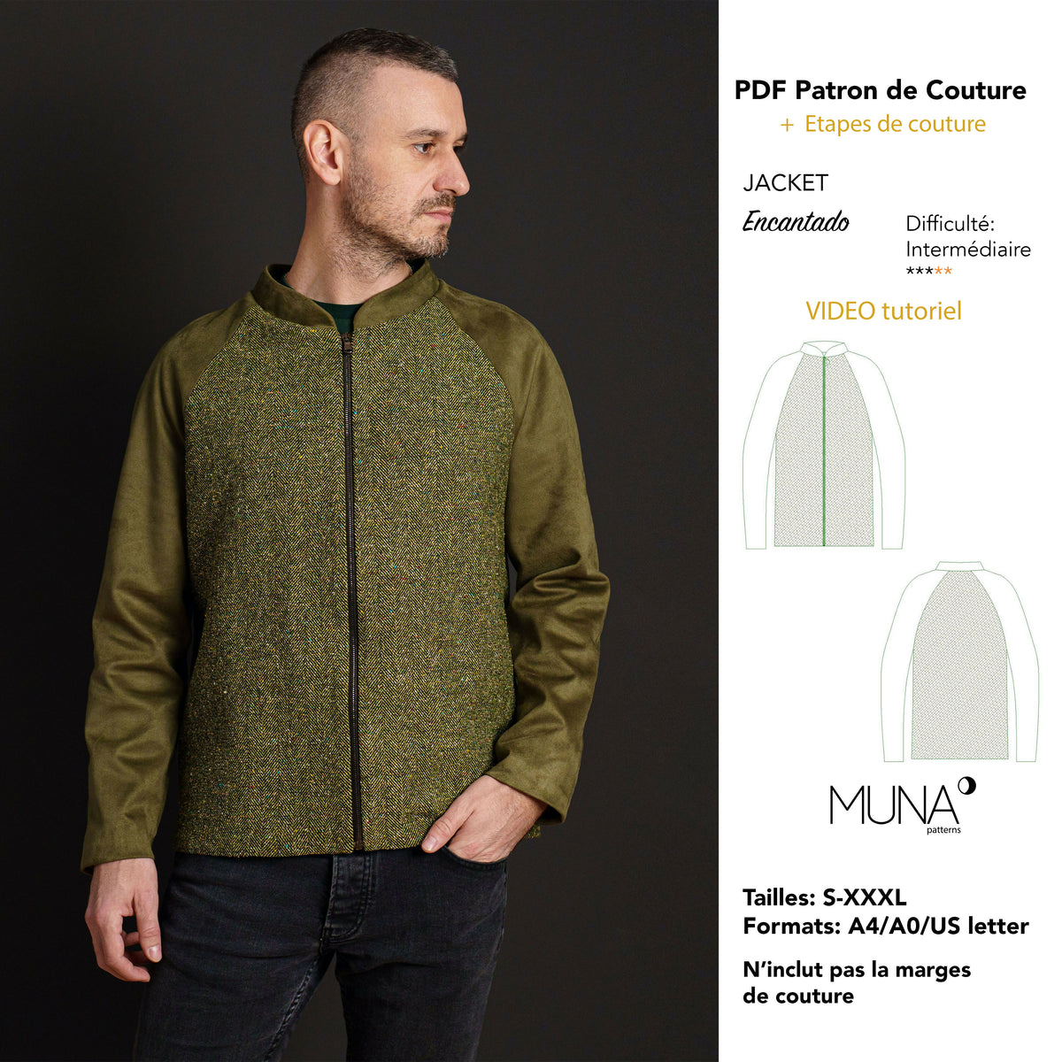 Patron PDF Veste homme ENCANTADO - S–XXXL
