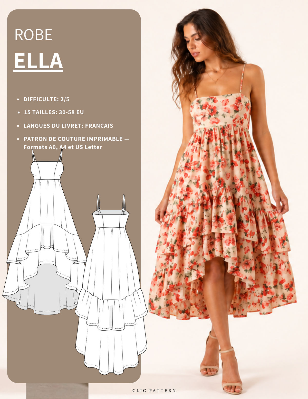 Patron PDF Robe ELLA femme du 30 au 58