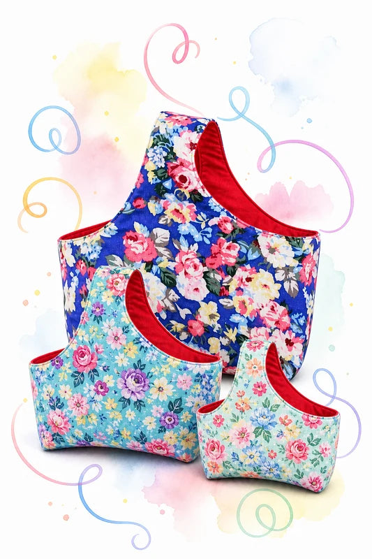 Trois tailles du sac cabas MédioChic en tissu coordonné, patron PDF gratuit.