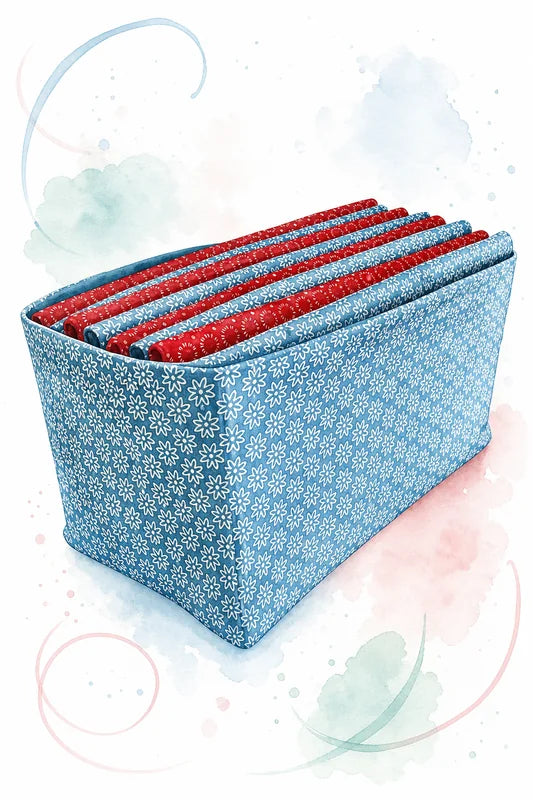 Panier carré en tissu rempli de lingettes essuie-tout lavables pliées — Patron PDF gratuit à télécharger et coudre