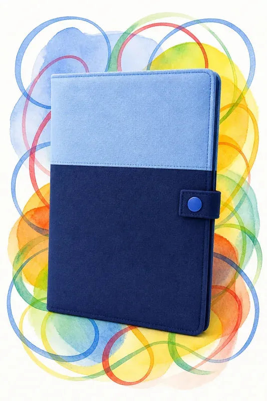 Protège carnet de santé en tissu bleu avec patte de fermeture et bouton pression, patron PDF gratuit.