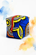 Trousse Carrée zippée en tissu wax bleu et jaune, patron PDF gratuit.