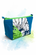 La Troussette zippée en tissu tropical bleu et vert, patron PDF gratuit.