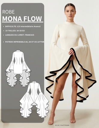 Patron PDF Robe femme MONA FLOW du 30 au 58